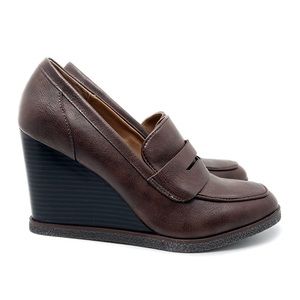 Sun + Stone Wedge Heel Women’s Faux Leather Jetta Slip On Loafer Brown Size 9